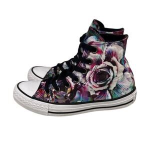 Converse Shoes Chuck Taylor All Star high-top Black Satin Floral Sneakers Size 6